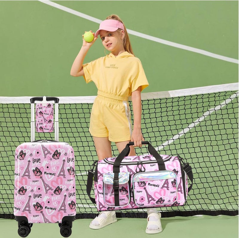 Esteemly Kid's Luggage Set 3 Piece Suitcase Set 16" Hardside Luggage with Spinner Wheels Girls Carry on Toddler Travel Rolling Suitcase with Duffle Bag Neck Pillow Airline Approved - Image 4